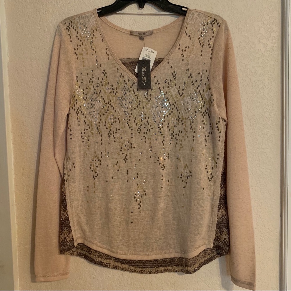 NWT Miss Me Taupe Long Sleeve Top